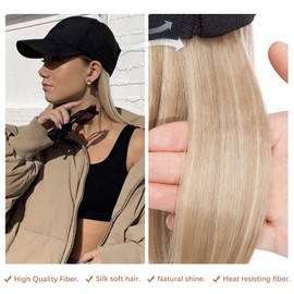 SEGO Baseball Cap with Hair Extensions for Women Heat Resistant Synthetic 6 Inch Adjustable Short Straight Hairpiece Replacement Wigs in Hat for Girls,85P613