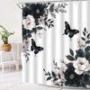 CWHCWA Black Grey Floral Shower Curtain, 70x70 Inch
