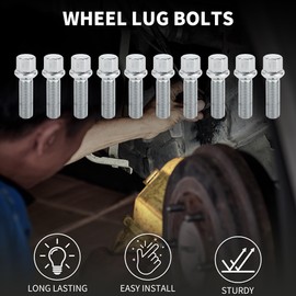 TUCKBOLD M14x1.5mm Ball Seat Wheel Lug Bolt for Volkswagen 19mm Hex 40mm Shank Length Sturdy | Extended Bolts Silver Tone 10 Pcs