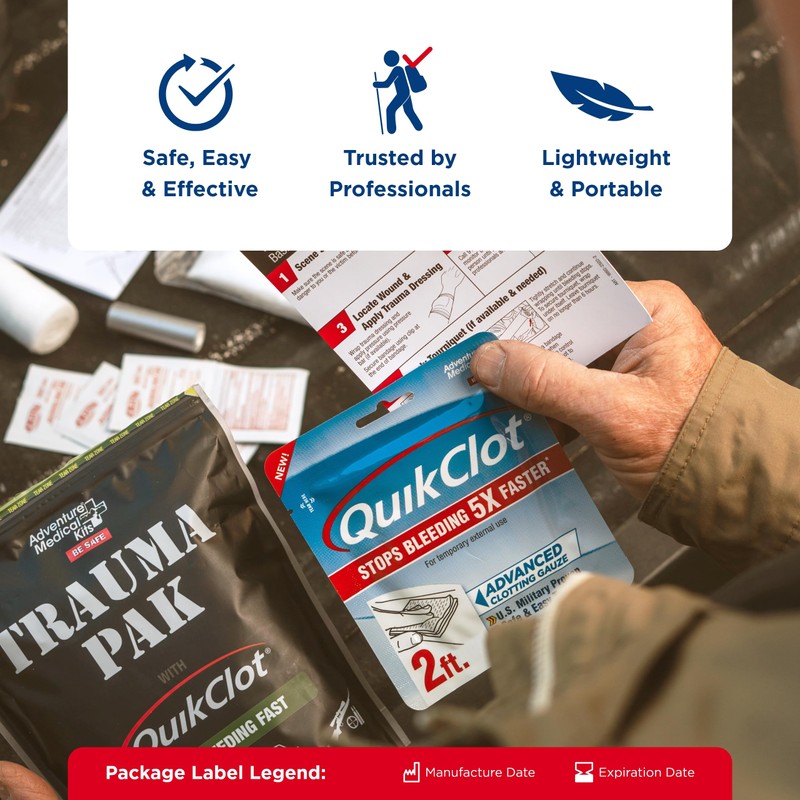 Adventure Medical Kits QuikClot Gauze - Flexible Hemostatic Medical Gauze
