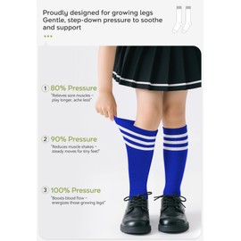 Zando Toddler Soccer Socks Boys Youth Cotton Softball Football Girls Outdoor Sport Stocking Girls School Uniform Three Stripes Knee High Socks Royel Blue 10-12 Years