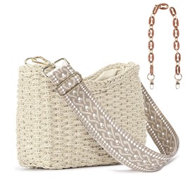 Richeart Handwoven Straw Purses for Women - Boho Crossbody Bag with Adjustable Strap - Summer Beach Shoulder Purse - Beige