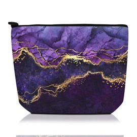 ADQWIOVL Cosmetic Bag Makeup Bag, Birthday Gifts for Women Mom, Cute Canvas Toiletry Bag, Durable Travel Toiletry Makeup Organizer Zipper Pouch, Lipstick Pouch, Luxury Purple Marble
