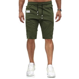 LIUPMWE Men's Summer Cotton Chino Cargo Elastic Waist Shorts with Pockets, Green 03, M