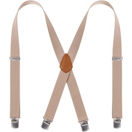Happyshoppingtime Suspenders, Men's, Women's, X-Shaped, 1.4 inches (35 mm) Wide, Pants Hanging, One Size Fits Most, Hanging Band, Rubber, Solid, Unisex, Accessories, Belt, Adjustable Size, beige