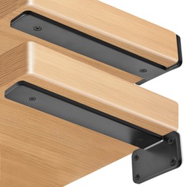 2 Pack - 10 inch Black Hidden L Shelf Bracket (1/5 Inch Thicked) Iron Floating Shelf Brackets Rustic Industrial Metal Brackets for Shelf Support