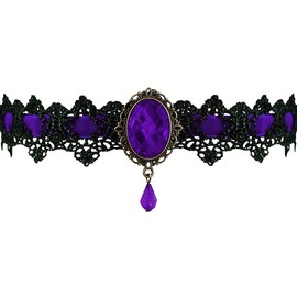 Velvet Gothic Steampunk Victorian Choker Crochet Lace Necklace Pendant with Adjustable Chain (Purple)