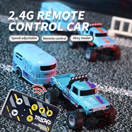Hotfree 1/64 Mini RC Monster Truck, Metal Off-Road Stomper with RV, 2.4GHz Remote Control, USB-C Rechargeable, All-Terrain Racing Car for Kids, Boys & Dads, Indoor & Outdoor Fun, Perfect Birthday Gift - Color: B-7521