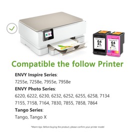 64XL Black and Color Ink Cartridge Replacement for HP 64XL Ink Cartridge Combo Pack for HP Envy Inspire 7950e; Envy Photo 6200, 7100, 7800; Tango Printer (2-Pack)