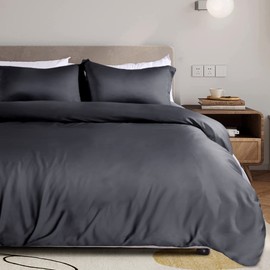 NEXHOME PRO 100% Organic Bamboo Duvet Cover Set King - Lightweight Summer Cooling Comforter Cover for Hot Sleepers 104"x90" 3pcs Breathable Navy Blue Bedding with Corner Ties,Zipper Closure,No Insert