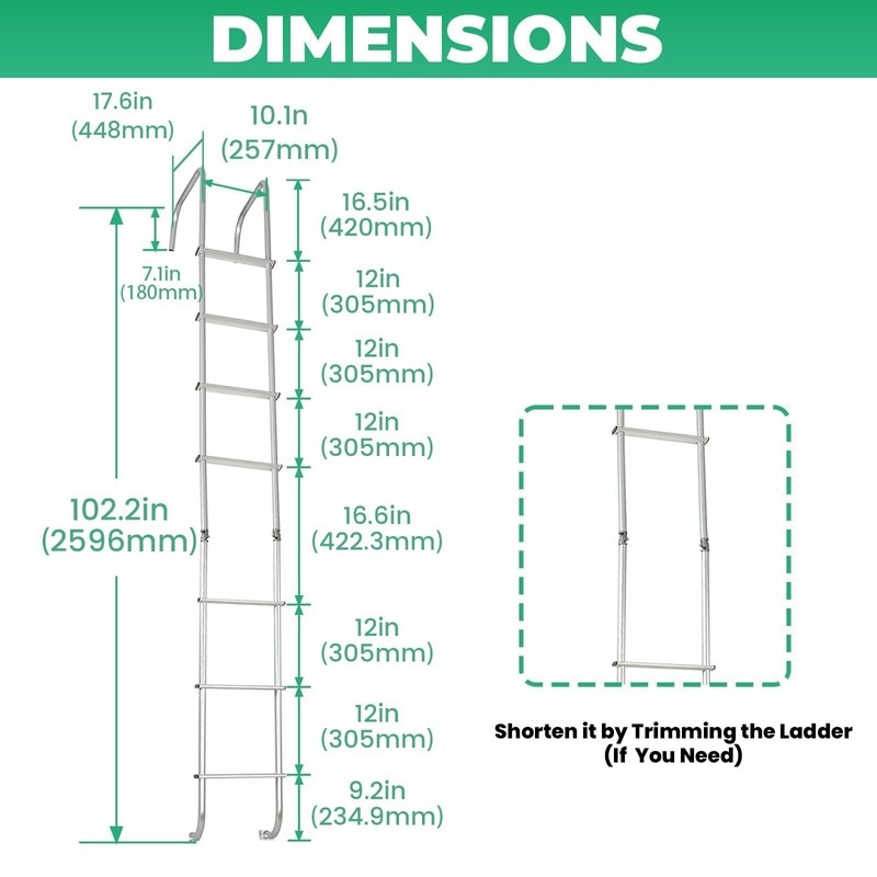 KUAFU Universal RV Exterior Motorhome Straight Ladder RV Rear Ladder
