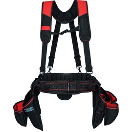 KUNN Tool Belt with Suspenders - Pro Framer Belt/Suspenders Combo Apron(Removable Pouch and Waist Belt) with Multiple Pockets & Hammer Holder for Carpenter,Construction and Electrician,Red