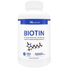 ML Naturals Biotin 10000 mcg 360 Capsules. Supports Healthy Hair, Skin, Nails, and Energy Production.