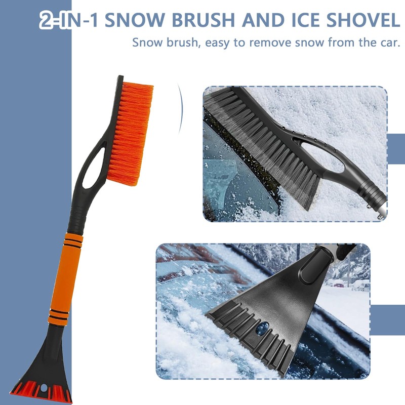 langyoujia Car Ice Scraper with Broom, 2-in-1 Car Ice Scraper