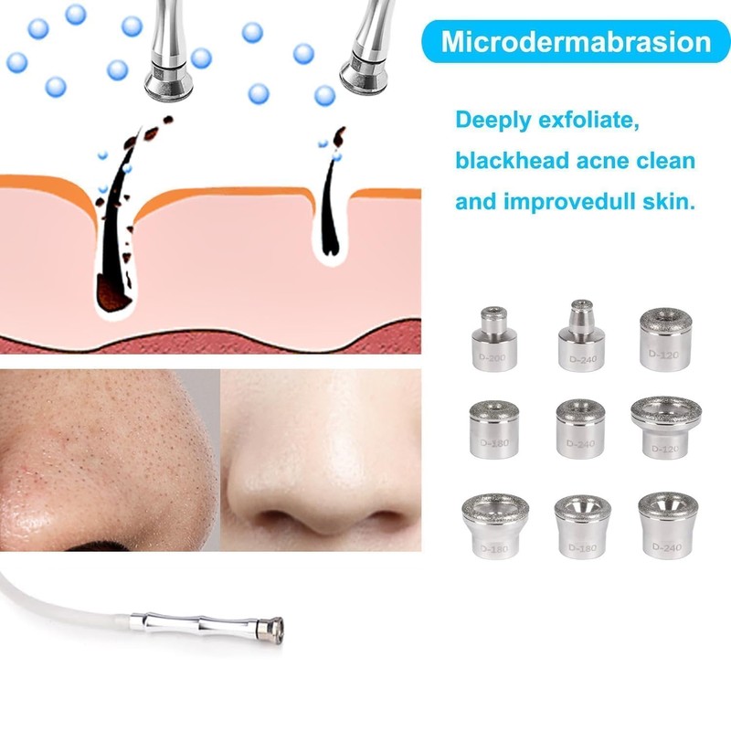 Diamond Dermabrasion Head, Microdermabrasion 9 Tips, Facial Exfoliator Tool for