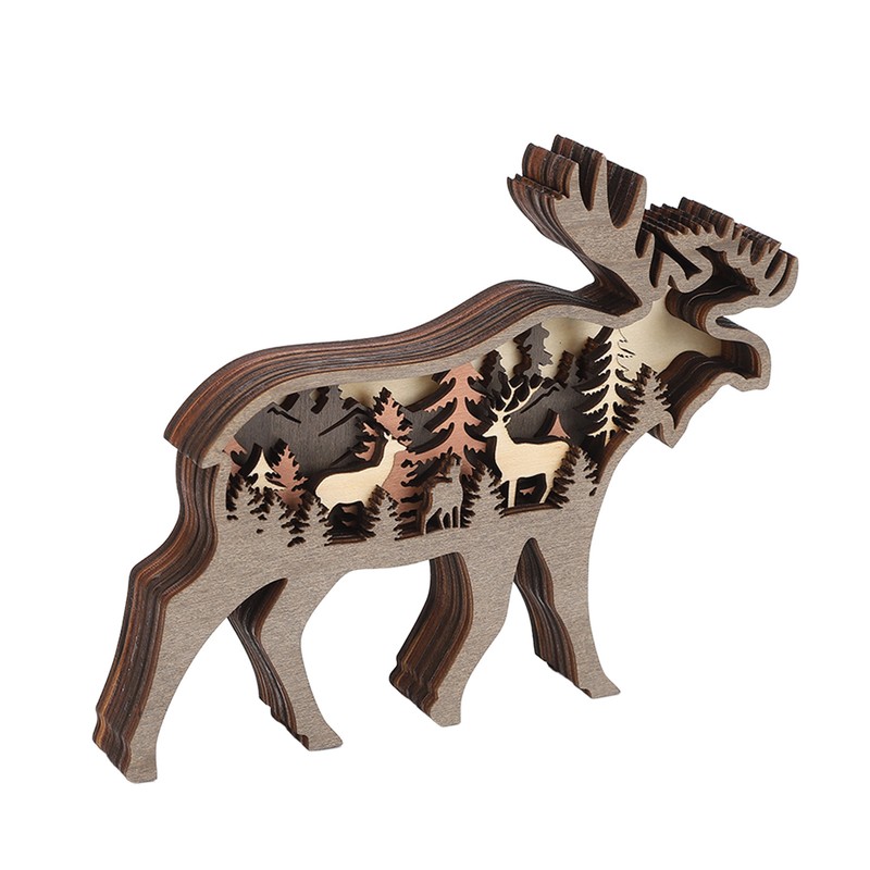 3D Wood Carving Animal Multi Layer Forest Animal Wood Carving