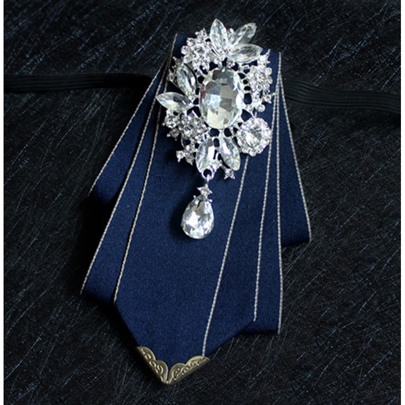 MOHSILY Vintage Crystal Bow Tie Adjustable Navy Blue Bow Tie