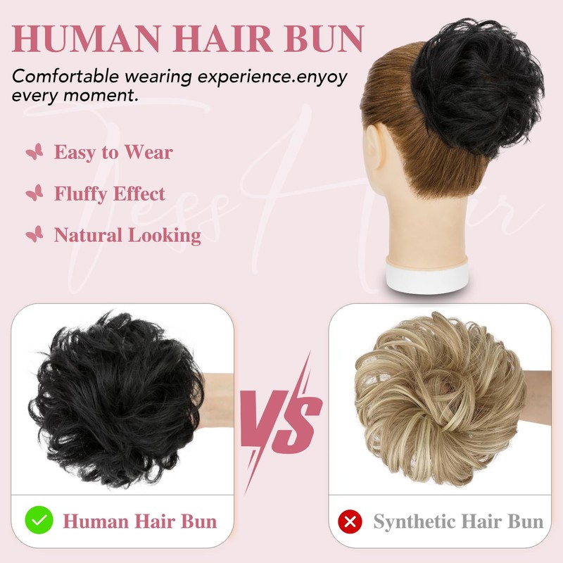 TESSHAIR Thick Human Hair Messy Bun, 100% Real Hair Bun