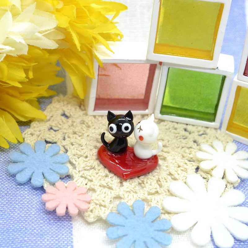 フォーカート かわいい 猫 手作り ガラス細工 ハートキスネコ CYK1542