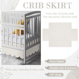 Hahafelt Scalloped Crib Skirt 28"x 52" with Drop Pleated Dust Ruffle with Split Corners for Baby Boys Girls Soft 4-Sided Crib Bed Skirt Nursery Standard Toddler Bedding(14" Drop,Beige)