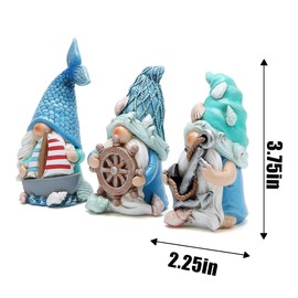 Hodao Coastal Nautical Gnome Figurines Set, Ocean Theme Resin Gnome Decor with Anchor Helm Sailboat, Beach Coastal Home Tabletop Decoration Gift for Spring Summer All Season