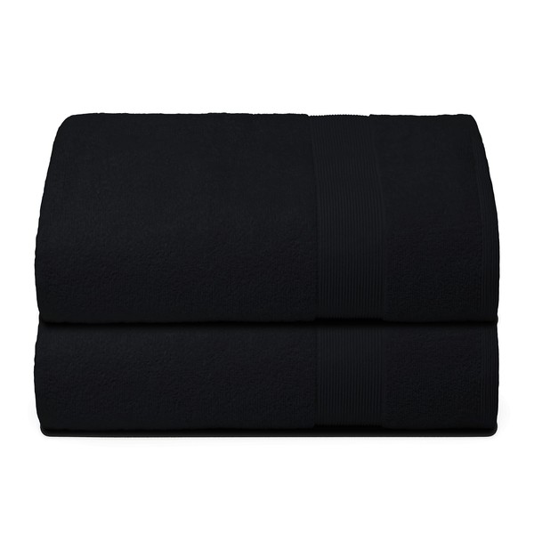 Belizzi Home Premium Cotton Oversized 2 Pack Bath Sheet 35x70 - 100% Pure Cotton - Ideal for Everyday use - Ultra Soft & Highly Absorbent - Machine Washable - Black