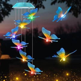 Zeiliuled - Regalo de mariposa solar para mamá y niñas, campanillas de viento solares que cambian de color para exteriores, luces móviles decorativas para jardín, patio, ventana, decoración de fiesta,