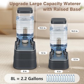 2.2 Gallon Pet Automatic Dog Water Dispenser Cat Gravity Waterer Feeder with Stainless Steel Bowl 8L Large Capacity Puppy Feeding Raised Bowls with Filter,Ice Pack (Charcoal Gray, 8L(2.2 Gallon))