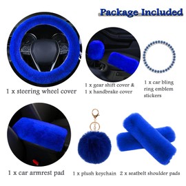ZYNQACC 1 Set 8 Pieces Fluffy Steering Wheel Cover Set,Warm Soft Fuzzy Steering Wheel Covers for Women/Girls,Universal 15 Inches Girls Car Accessories (Royal blue)