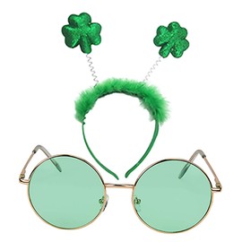 SUNNYPRO St Patricks Day Costume Accessories Shamrock Green Headband Round Sunglasses