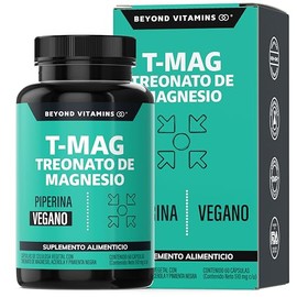 T-MAG L-Treonato Magnesio | Magnesio y Acerola | Alta absorción con Piperina al 95% | Sin Azúcar - Suplemento Alimenticio Vegano Beyond Vitamins - Ingredientes NON GMO (60 Cápsulas)