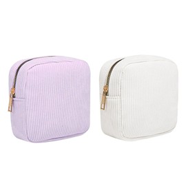 VEHYEGOI 2 Pieces Sanitary Napkin Storage Bag, Mini Cosmetic Bag, Portable Storage Bag, Corduroy Storage Bag (Purple, White)