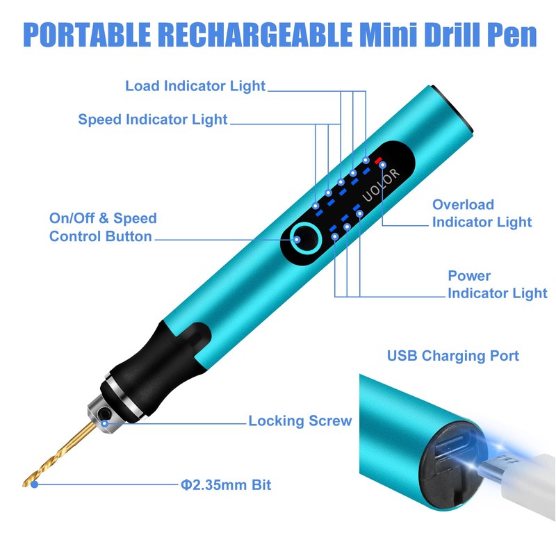 Uolor 3-Speed Cordless Mini Drill Pen, Rechargeable DIY Electric Hand