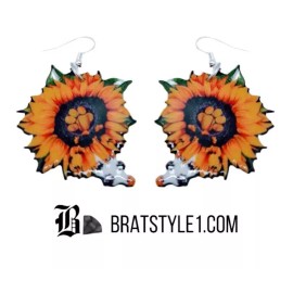 Unbranded Sun steps dangle earrings set. Sunflower dangle earrings with paw print center.