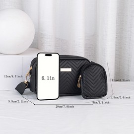 FOSDICK Black Crossbody Bag for Women, Crossbody Bags for Women, Small Ladies Shoulder Bag with Wide Strap PU Women's Cross-Body Bags Camera Handbags Bags for Lady Girl Travel Shopping Daily Use