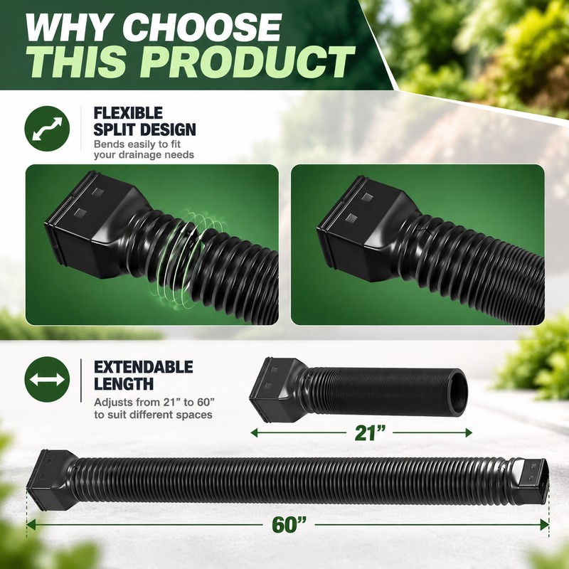 2-Pack Adjustable Downspout Extensions to Help Prevent Water Pooling Around