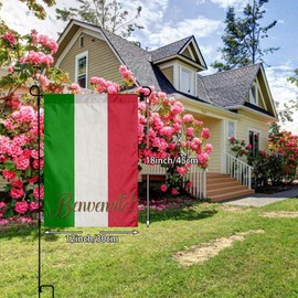YANGHOME Benvenuto Italian Italy Flag Welcome Sign Flax Nylon Burlap Linen Fabric Garden Flag Farmhouse Decorations Mailbox Decor Welcome Sign 12x18 Inch Small Mini Size Double Sided