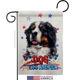 Patriotic Bernese Cattle Garden Flag Set with Stand Animals Dog Puppy Spoiled Paw Canine Fur Pet Nature Farm Animal Creature Small Decorative Gift Yard House Banner Made in USA 13 X 18.5