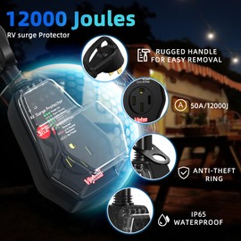 VIPTOO 50A RV Surge Protector with Replaceable Module & Extra Module, 12000J Circuit Analyzer for Camper & Trailer Power Plug, IP65 Waterproof with Oversized Cover (50 Amp 12000J)