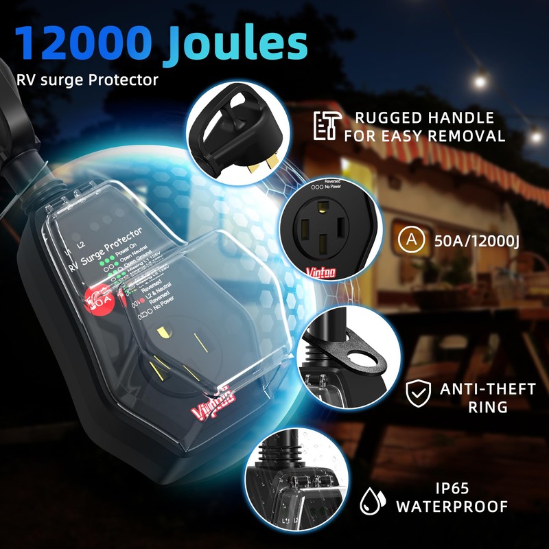 VIPTOO 50A RV Surge Protector with Replaceable Module & Extra