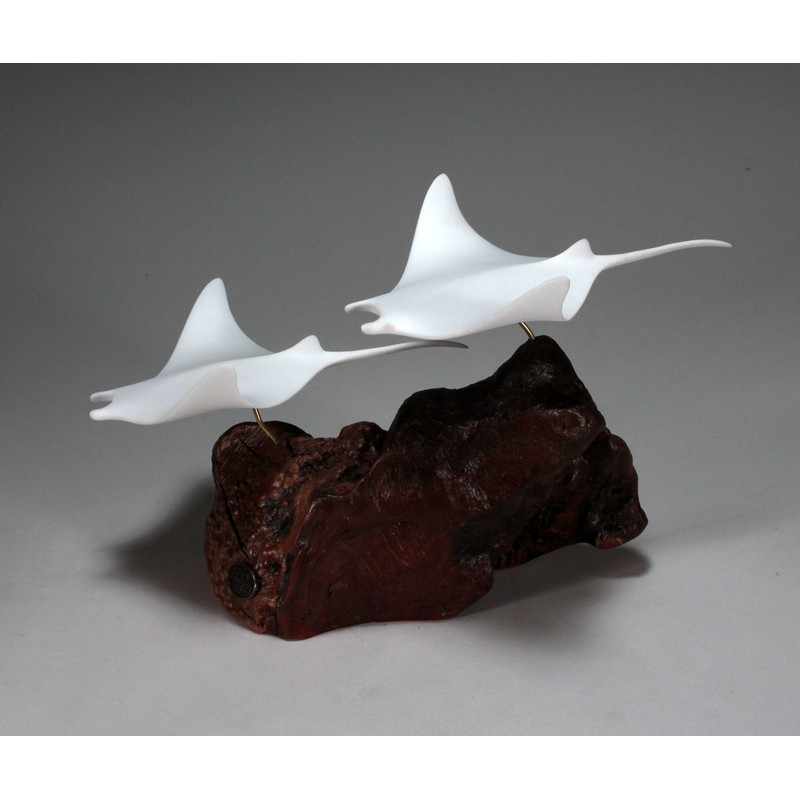 Manta Ray Duo Sculpture by John Perry 12 inches Long
