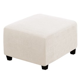 H.VERSAILTEX Square Ottoman Covers Ottoman Slipcovers Folding Storage Stool Furniture Protector Form Fit with Elastic Bottom, Stretch High Spandex Small Checks Jacquard Fabric(Large,Ivory)