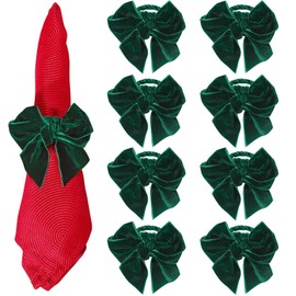 Christmas Bow Napkin Rings Set of 8, Green Bow Napkin Rings,Chic Velvet Bowknot Napkins Holders for Dinning Table Setting，Winter Festive, Christmas, Banquet, Party,Thanksgiving