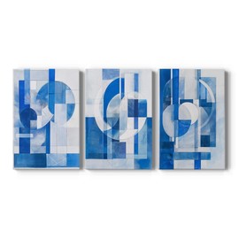 Renditions Gallery Art for Room Decor Abstract Blue & White Geometrical Illusion Modern Canvas Paintings for Kitchen Lounge Office - 12"x18"x3panels GAL055