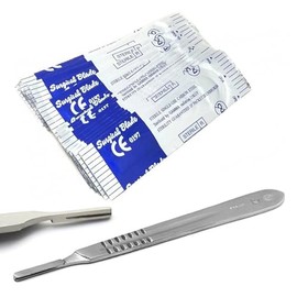 MuskalMed 50 Piece Scalpel Sterile Blades #24 with 1 Free Scalpel Handles #4