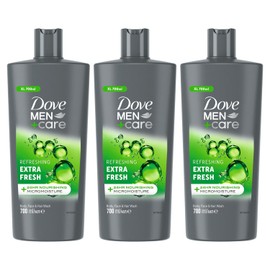 Dove Men+Care 3-in-1 Body, Face & Hair Wash Refreshing Extra Fresh Provides Hydration Enriched with Menthol Dermatologically Tested Body Wash for Men, 700ml Pack of 3