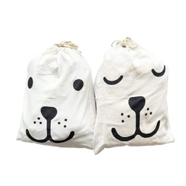 Pack of 2 Large Laundry Bags with String Ziplock (60 x 45cm) - Dual Washable Heavy Duty Drawstring Cotton Bags in Natural Colour - Foldable Potato Sack Storage Bags for Toys Clothes Travel Wash