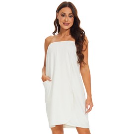 Vislivin Towel Wrap Robe for Women shower wrap robe Bath Body Towel Wrap bathrobe with Adjustable Snap Closure White S/M