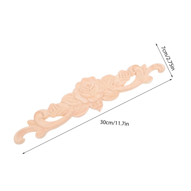 TEHAUX Wood Carved Onlays Appliques 2pcs Rose Flower Decorative Patches