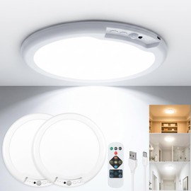 Rechargeable Ceiling Light 2 Pack, Magnetic Motion Sensor Ceiling Lights With 3 Color Remote, Wireless Battery Operated Dimmable Led Ceiling Lights for Closet Shower Stairs Hallway Shed Pantry Laundry